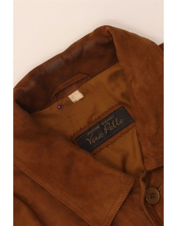 Vintage Ανδρικό Suede Bomber Jacket IT 50 Large Brown Δερμάτινο