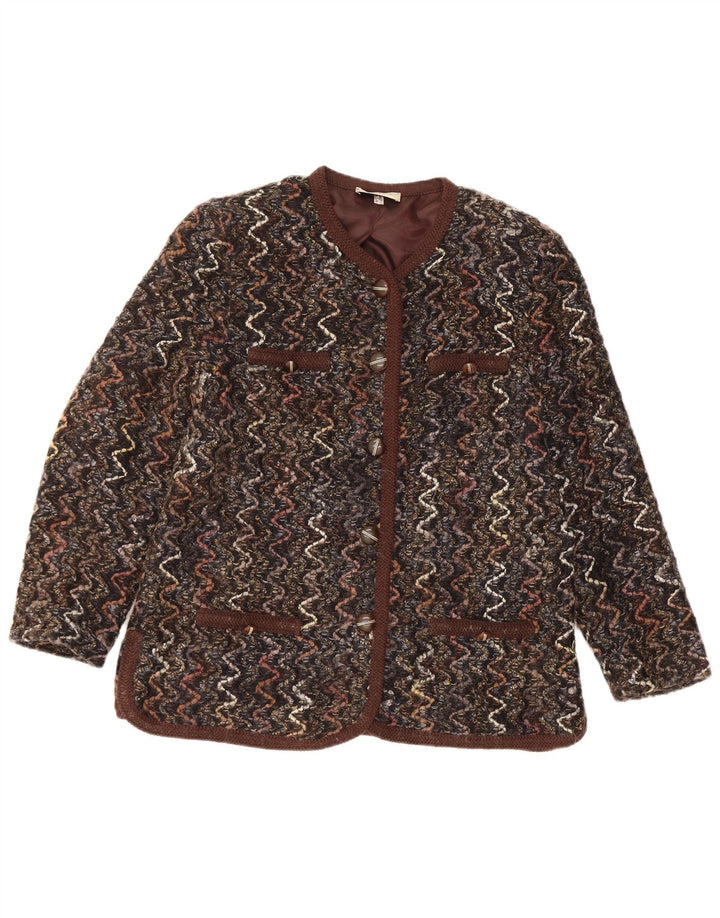 Maglificio Γυναικείο σακάκι με 5 κουμπιά UK 16 μεγάλο καφέ Chevron μαλλί