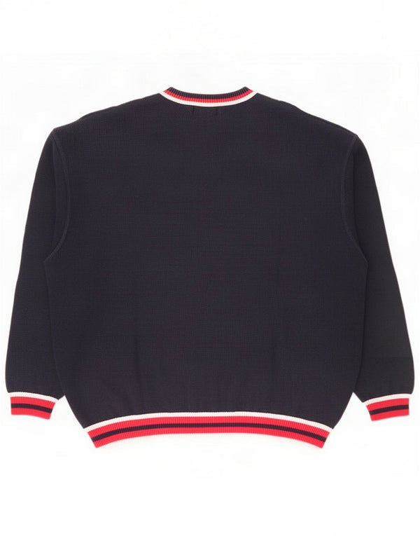 Les Copains Mens Crew Neck Jumper πουλόβερ UK 50 3XL Navy Blue Colorblock