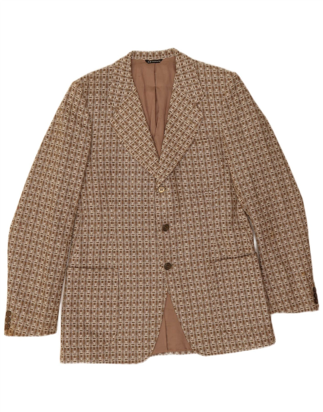 Vintage Ανδρικό τζάκετ Blazer 3 κουμπιών IT 52 XL Καφέ γεωμετρικό μαλλί