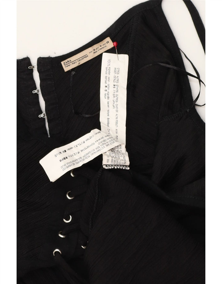Zara Γυναικείο Maxi Sundress UK 12 Medium Black Cotton