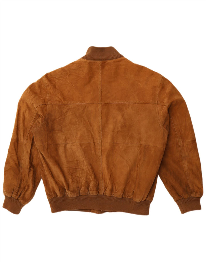 VINTAGE Ανδρικό Suede Bomber Jacket IT 50 Large Beige Leather