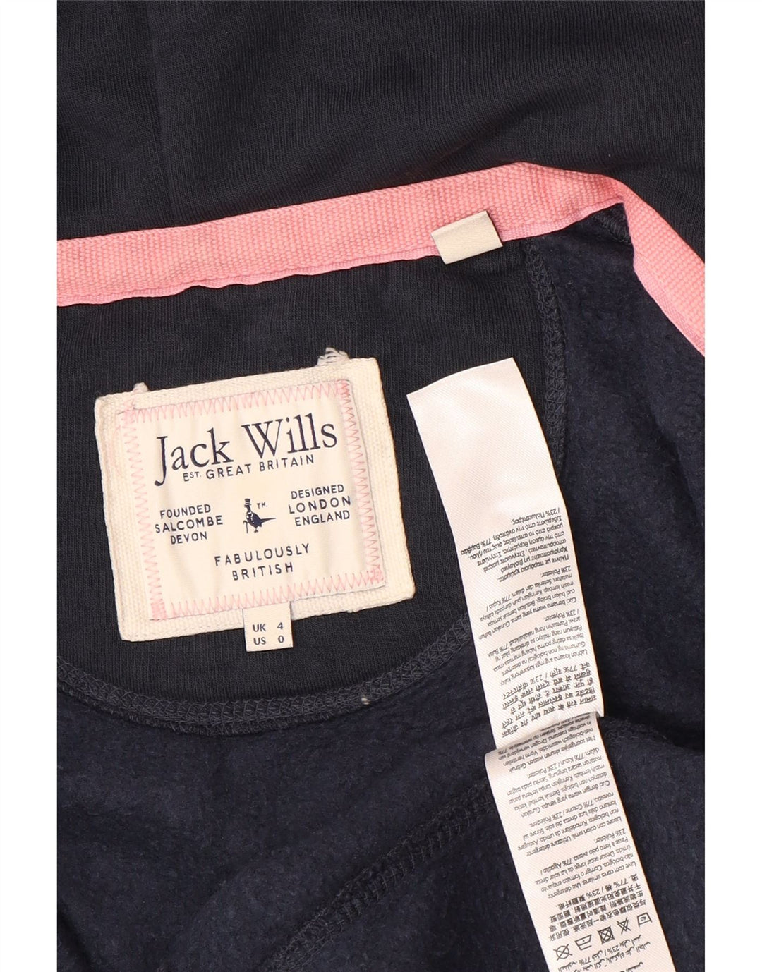 JACK WILLS Γυναικείο πουλόβερ με κουκούλα με φερμουάρ UK 4 XS Navy Blue Cotton