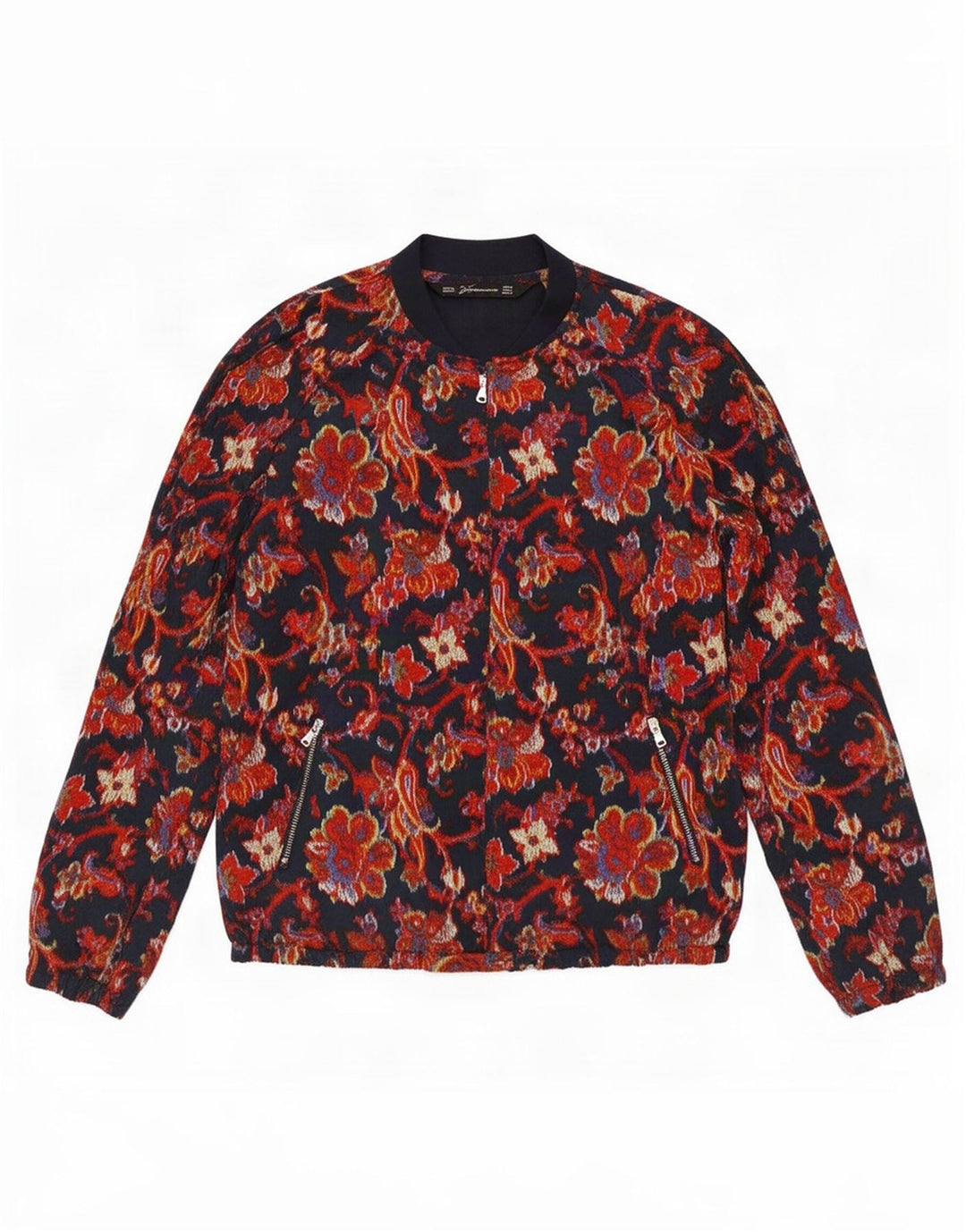Zara Γυναικείο Trafaluc Bomber Jacket UK 12 Medium Navy Blue Paisley Polyester