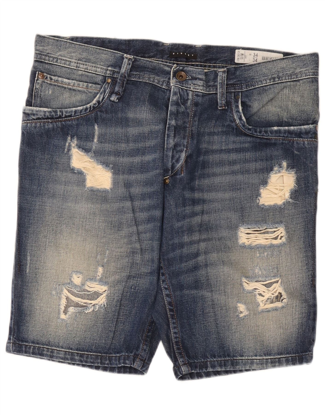 Ανδρικό τζιν σορτς Sisley Distressed W34 μεγάλο μπλε βαμβακερό