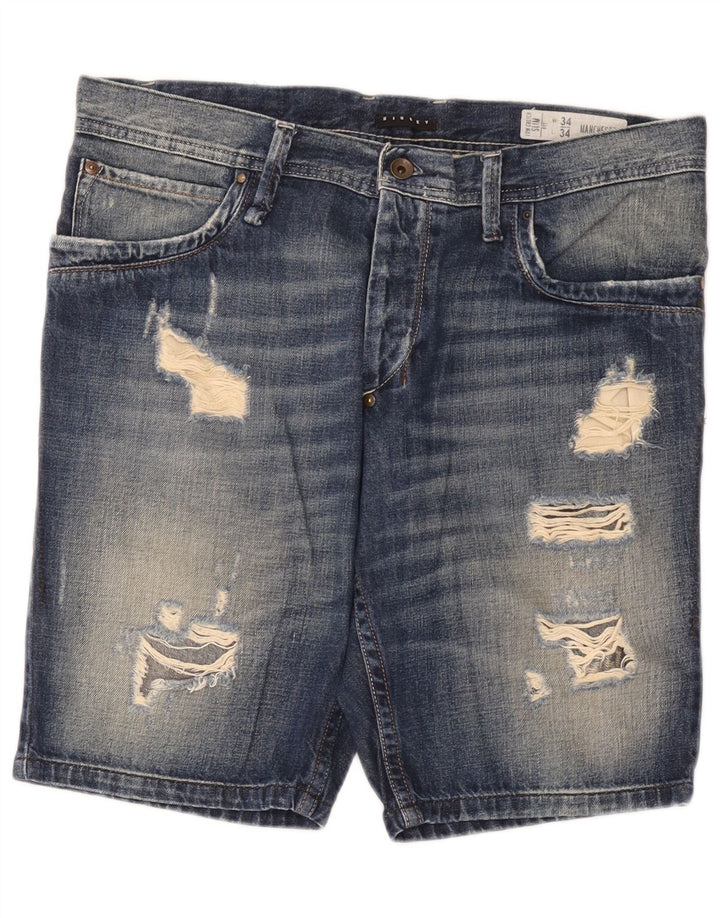Ανδρικό τζιν σορτς Sisley Distressed W34 μεγάλο μπλε βαμβακερό
