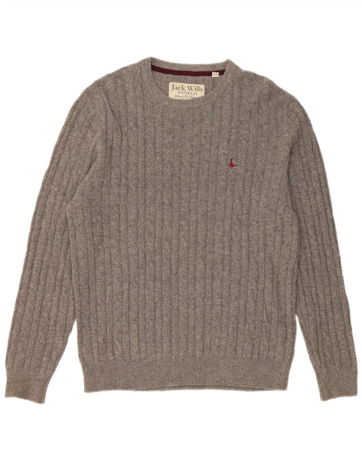 JACK WILLS Ανδρικό πουλόβερ με λαιμόκοψη XL Γκρι Μαλλί Merino
