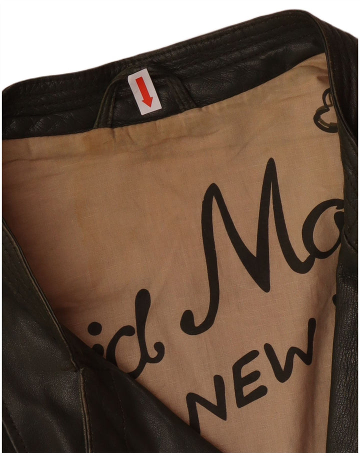 DAVID MOORE Γυναικείο Crop Biker Jacket UK 16 Large Green Colourblock Δερμάτινο