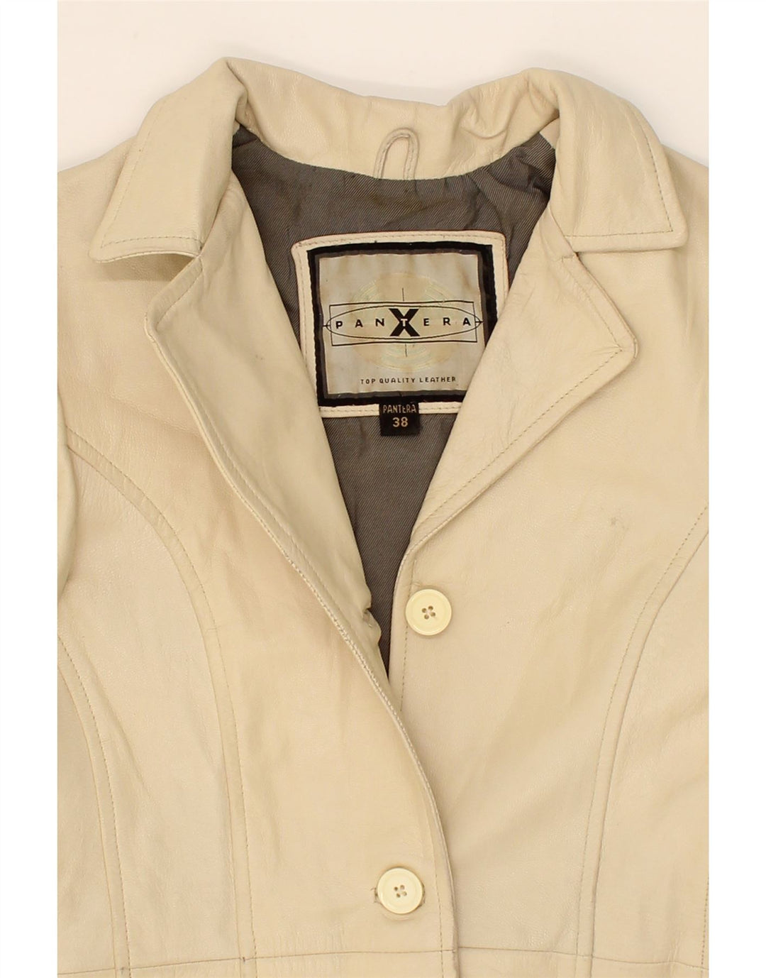 PANTERA Womens Leather Coat EU 38 Medium Beige Leather Vintage Pantera and Second-Hand Pantera from Messina Hembry 
