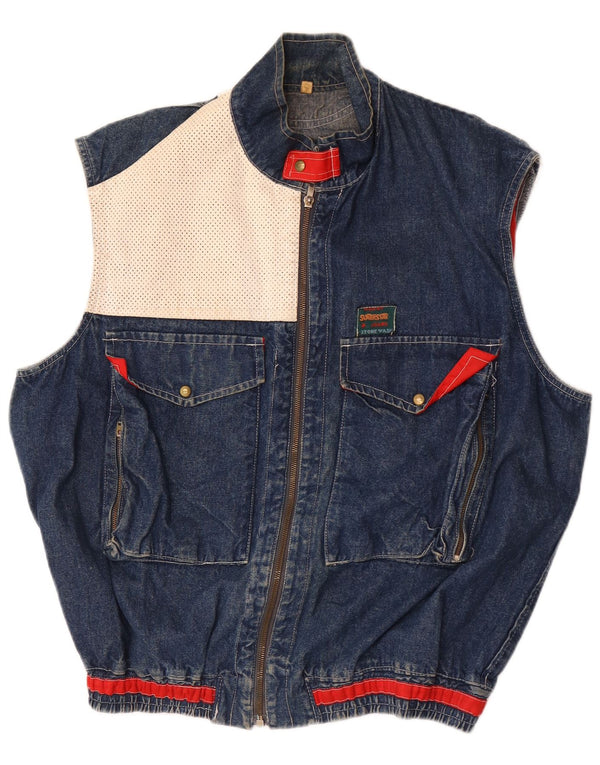 Vintage ανδρικό τζιν Gilet UK 40 Large Blue Colourblock
