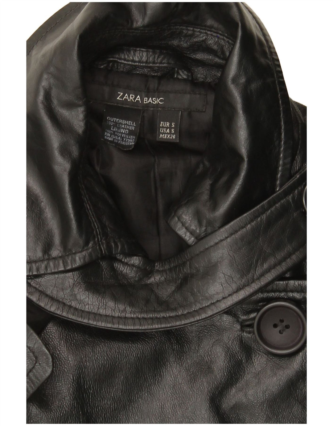 Zara Γυναικείο Military Leather Coat UK 10 Small Black Leather