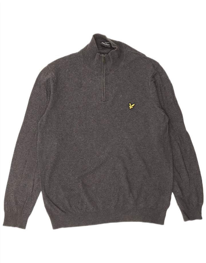 Ανδρικό πουλόβερ με φερμουάρ Lyle & Scott, μεγάλο γκρι βαμβακερό