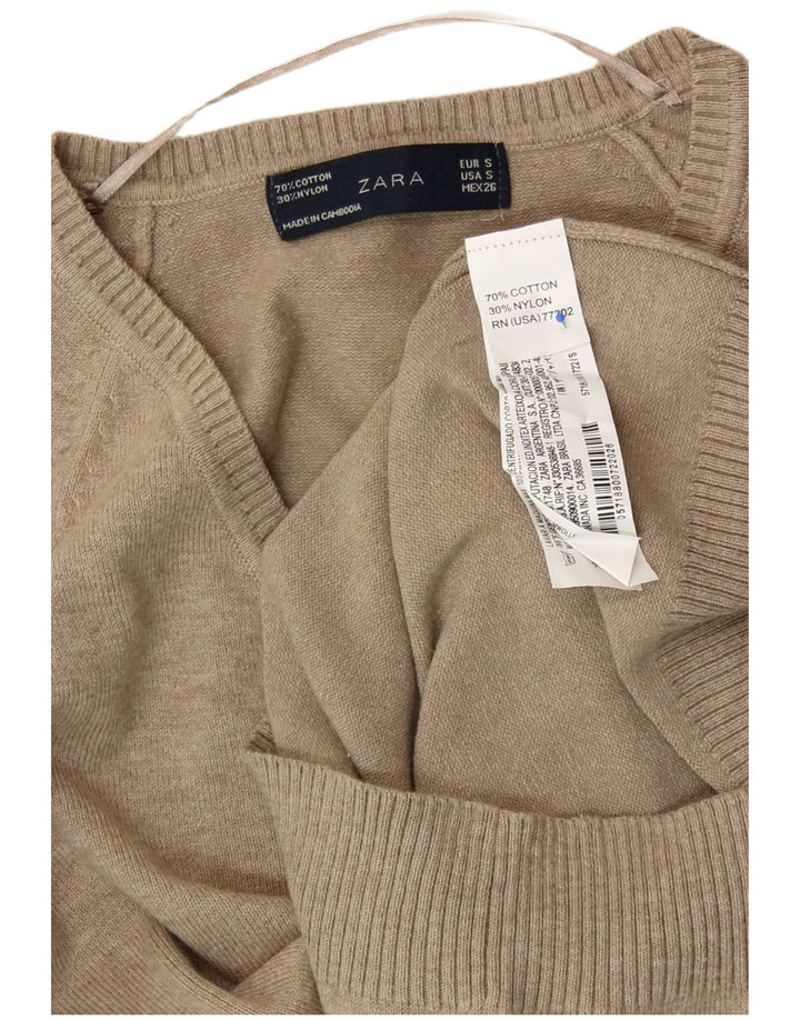 Γυναικείο πουλόβερ ZARA με V λαιμόκοψη UK 8 μικρό γκρι βαμβακερό