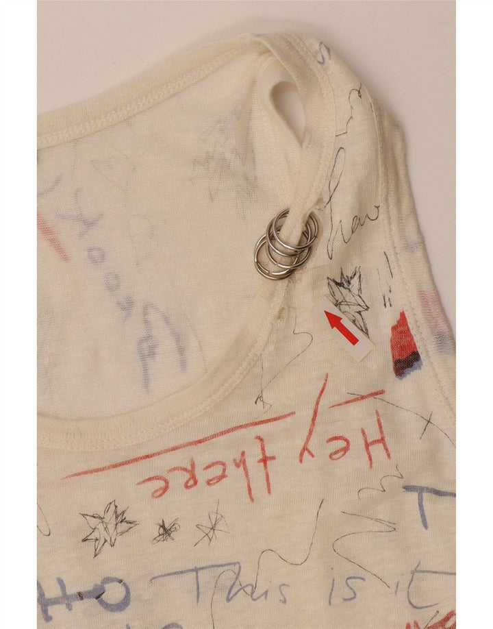 Γυναικείο γραφικό γιλέκο ZARA Top UK 14 Medium Off White Λευκό