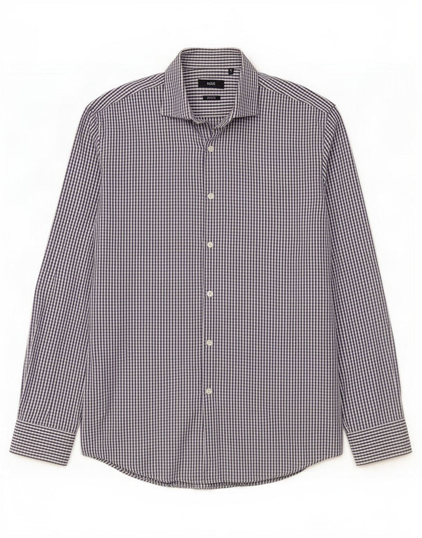Hugo Boss Mens Slim Fit Shirt Size 41 16 Large Navy Blue Gingham Cotton