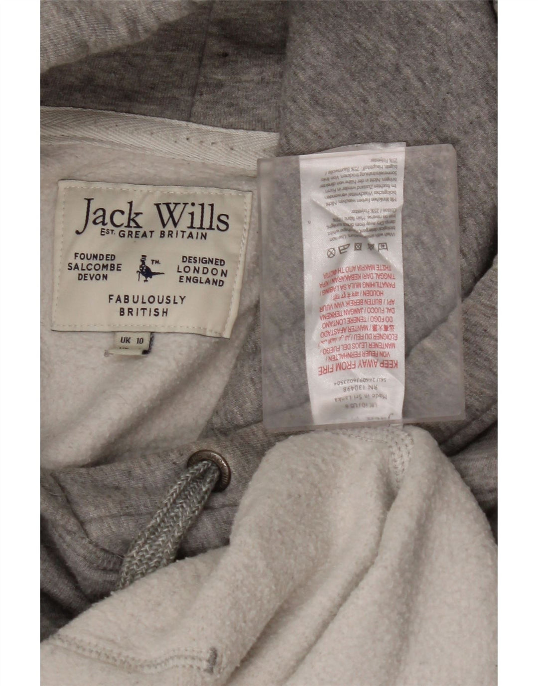 JACK WILLS Γυναικείο μπλουζάκι με κουκούλα μεγάλου μεγέθους UK 10 μικρό γκρι βαμβακερό