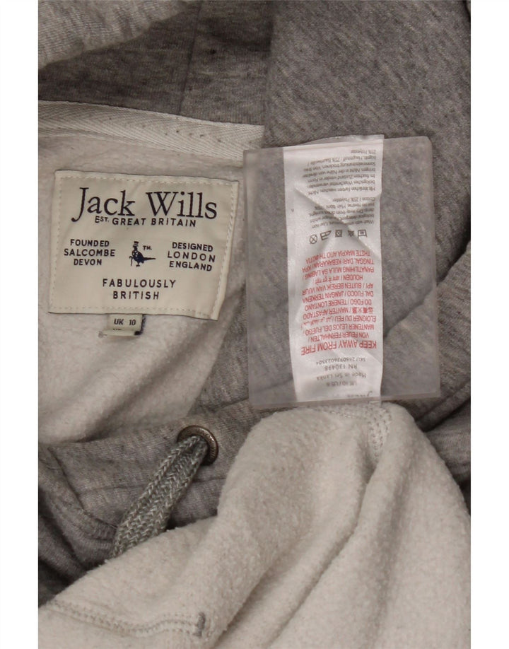 JACK WILLS Γυναικείο μπλουζάκι με κουκούλα μεγάλου μεγέθους UK 10 μικρό γκρι βαμβακερό