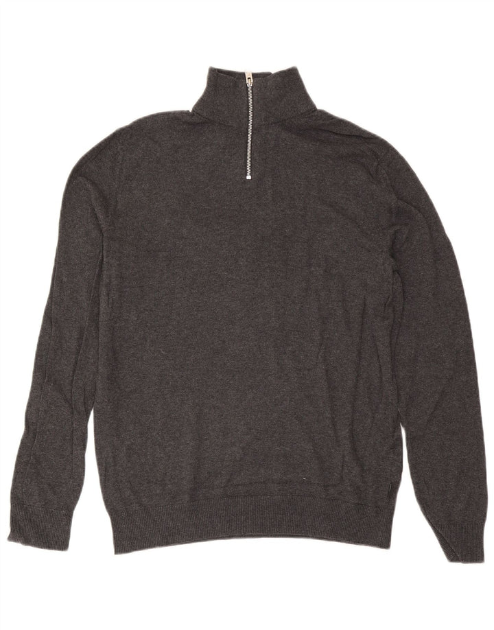 Ανδρικό πουλόβερ Jack & Jones με φερμουάρ, μεσαίο βαμβακερό γκρι