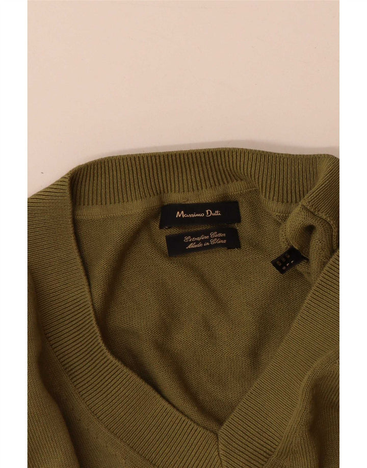 Massimo Dutti Ανδρικό πουλόβερ με λαιμόκοψη V-λαιμόκοψη μεγάλο βαμβακερό χακί