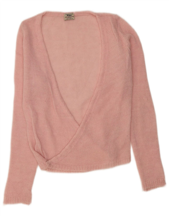 Vintage γυναικείο πουλόβερ με V λαιμόκοψη UK 12 Medium Pink