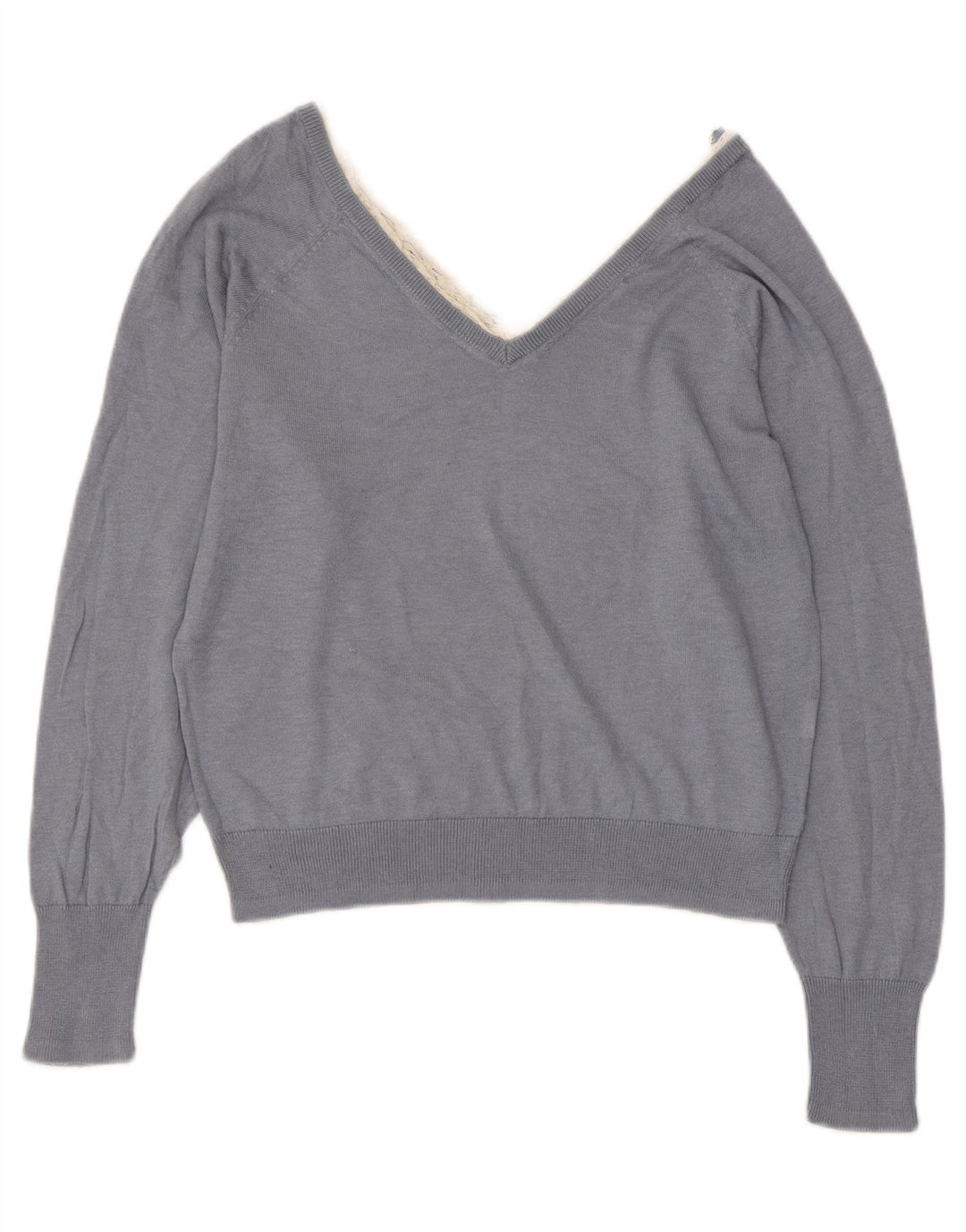 ZARA Womens Crop V-Neck Jumper Sweater UK 10 Small Grey
