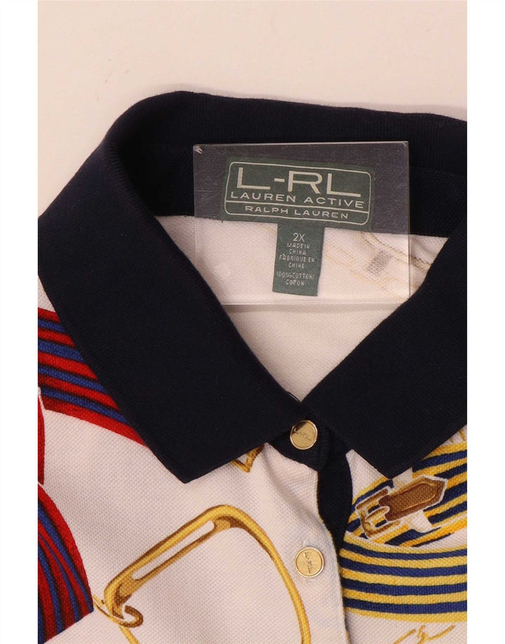 Ralph Lauren Γυναικείο μπλουζάκι πόλο με Abstract Pattern ιππασίας 2XL λευκό βαμβακερό