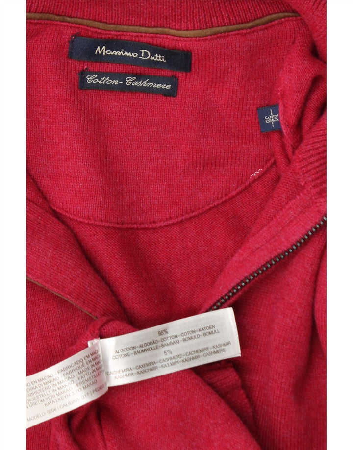 Ανδρικό πουλόβερ Massimo Dutti με φερμουάρ, μεσαίο ροζ βαμβακερό