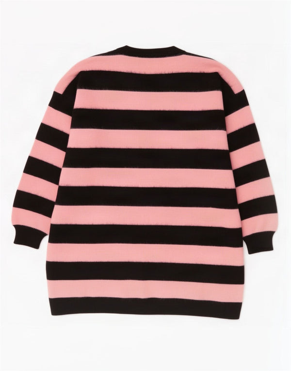 Vintage Womens Crew Neck Jumper Sweater UK 14 Medium Pink Striped