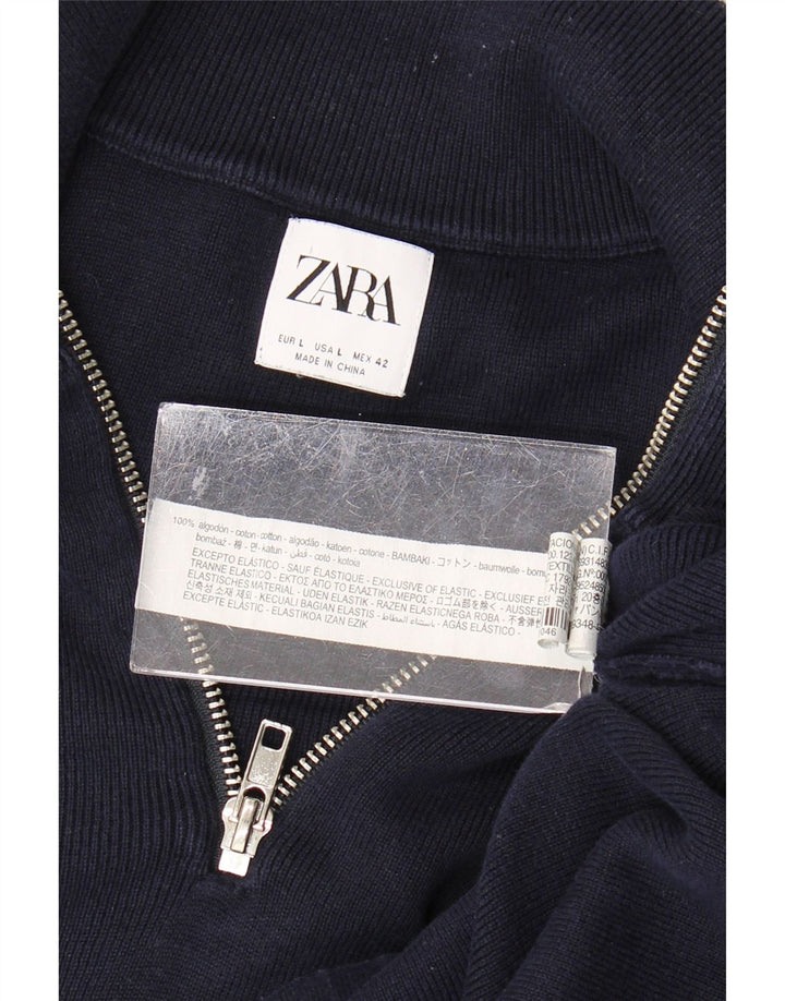 Ανδρικό πουλόβερ Zara με φερμουάρ, μεγάλο μπλε βαμβακερό