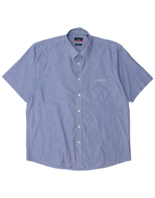 Pierre Cardin Ανδρικό πουκάμισο με κανονική εφαρμογή κοντό μανίκι 3XL μπλε βαμβακερό ριγέ