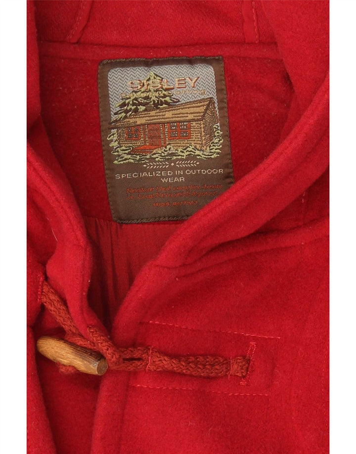 Sisley Γυναικείο παλτό Duffle με κουκούλα UK 16 μεγάλο κόκκινο μαλλί