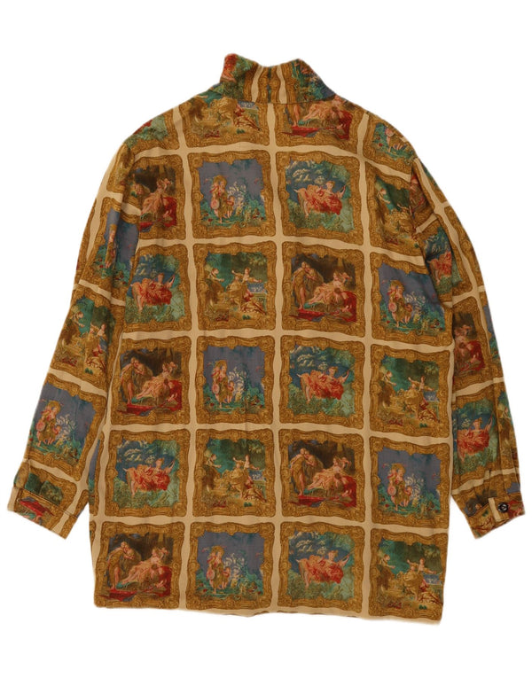 Vintage γυναικείο γραφικό πουκάμισο μπλούζα UK 18 XL Khaki Patchwork