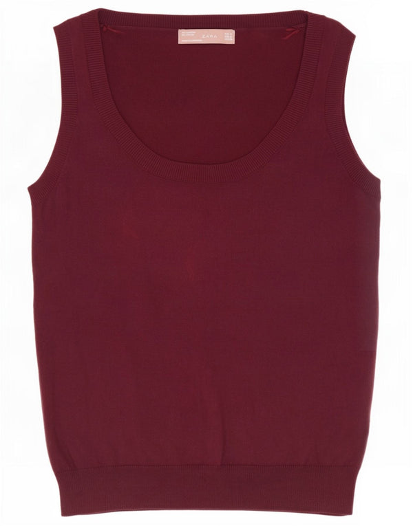 Zara Γυναικείο Γιλέκο Tank Top UK 12 Medium Maroon Βαμβάκι