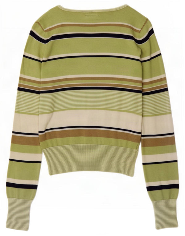 Woolrich Γυναικείο πουλόβερ με λαιμό κουμπιά UK 14 Μεγάλο πράσινο ριγέ βαμβακερό