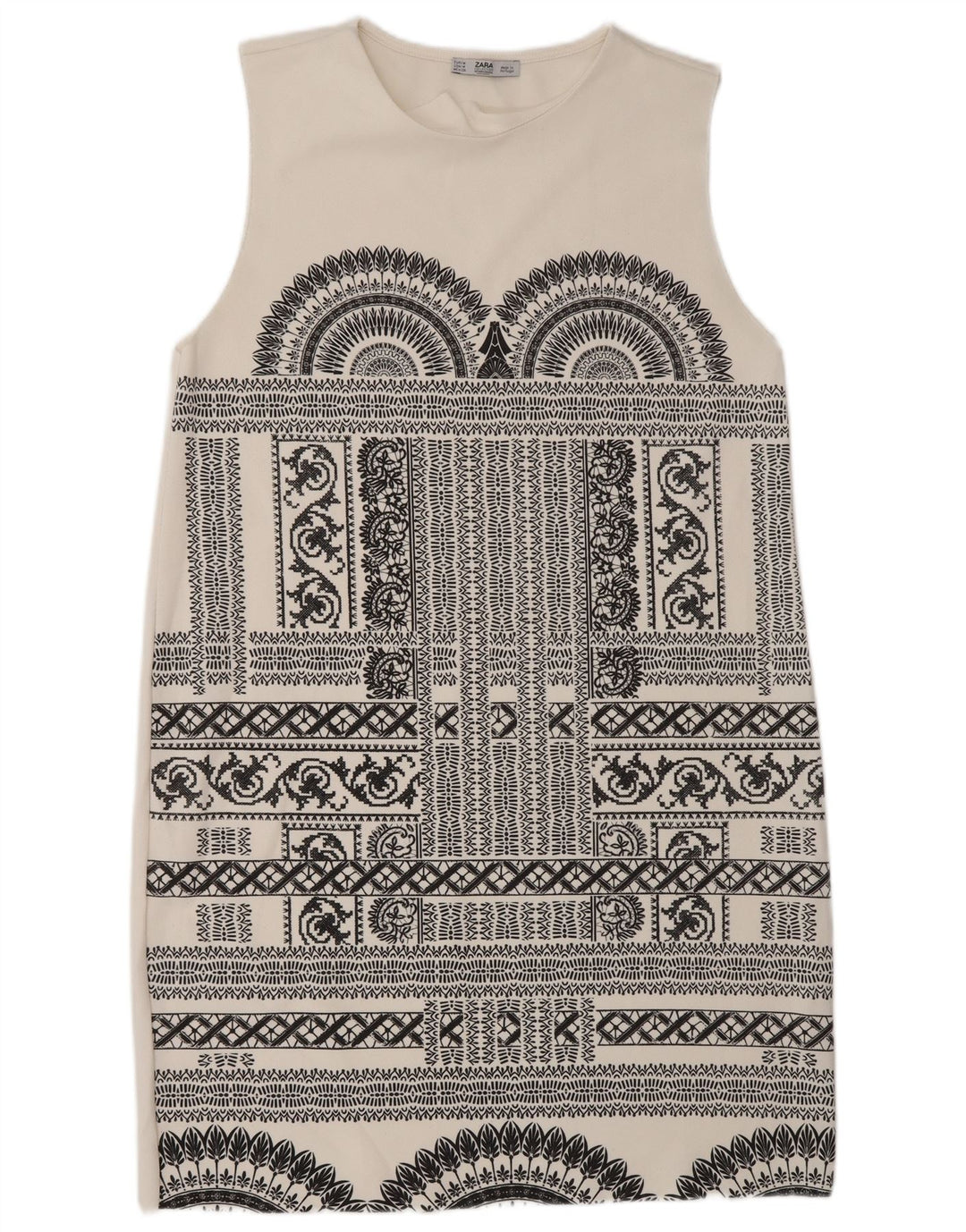 Zara Γυναικείο Αμάνικο Φόρεμα Shift UK 12 Medium White Geometric