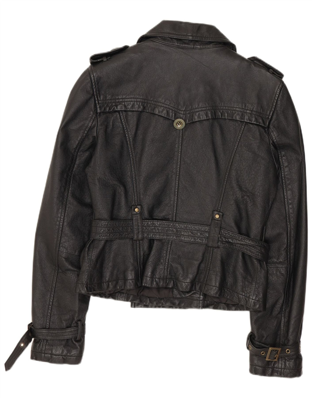 SPECCHIO Γυναικείο Crop Military Leather Jacket UK 12 Medium Black Leather