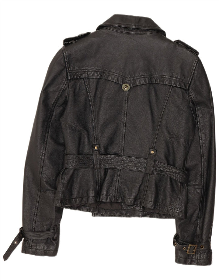 SPECCHIO Γυναικείο Crop Military Leather Jacket UK 12 Medium Black Leather