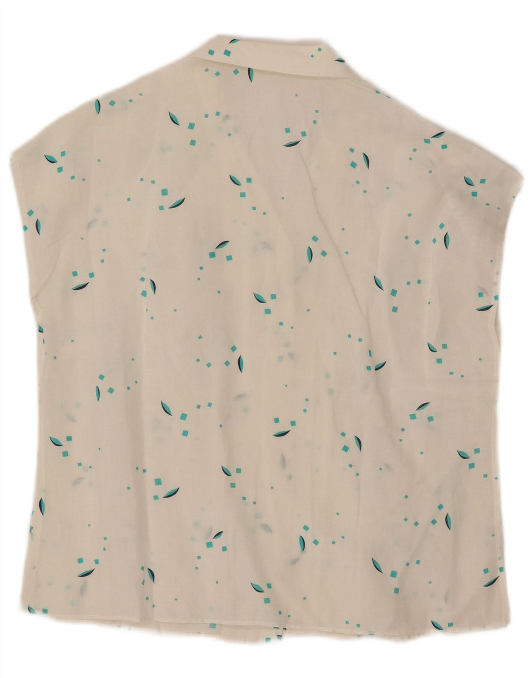 VINTAGE Γυναικείο Αμάνικο Πουκάμισο Μπλούζα UK 12 Μεσαίο Λευκό Γεωμετρικό