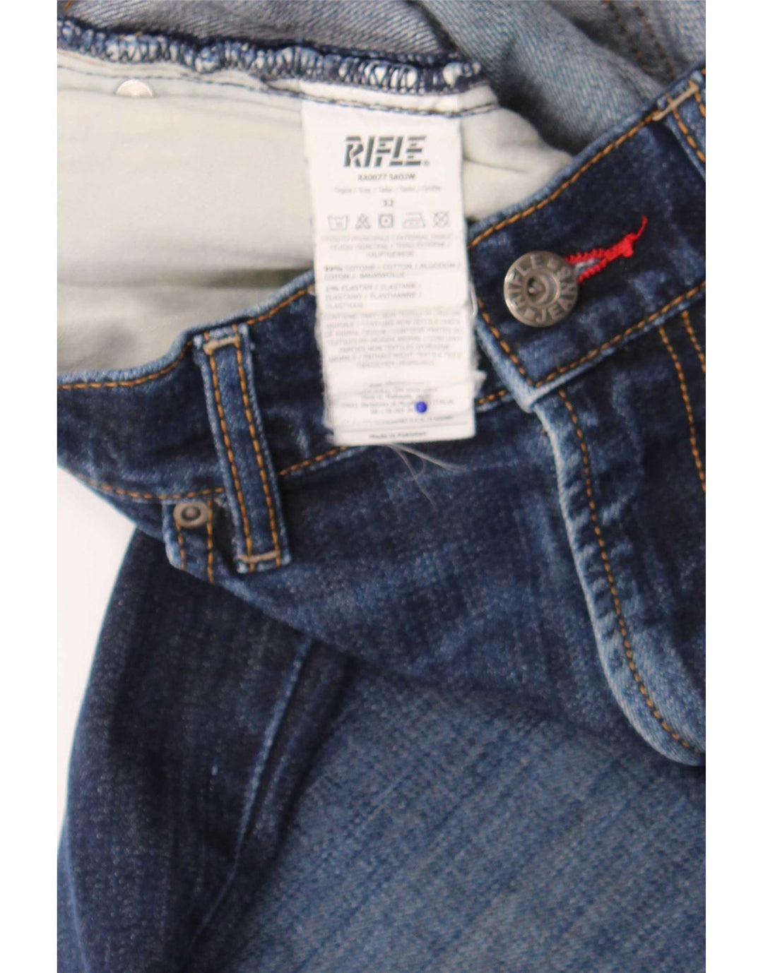 Rifle Mens Distressed Slim Jeans W32 L34 Navy Blue Cotton