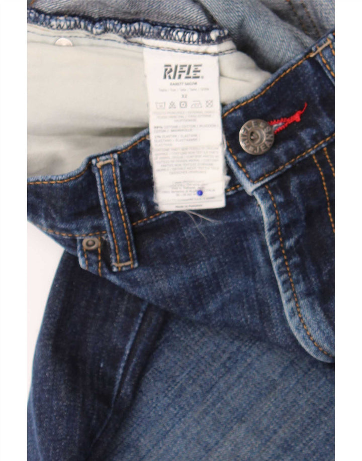 Rifle Mens Distressed Slim Jeans W32 L34 Navy Blue Cotton