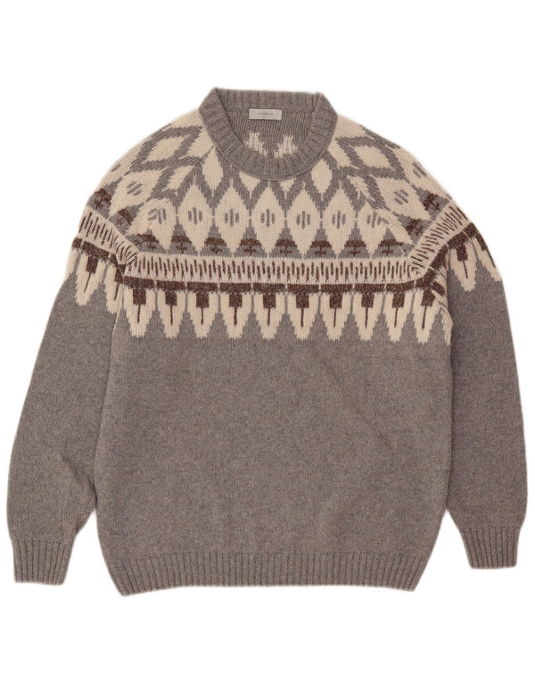 Maestrami Ανδρικό πουλόβερ με λαιμόκοψη IT 54 XL Γκρι Fair Isle Wool
