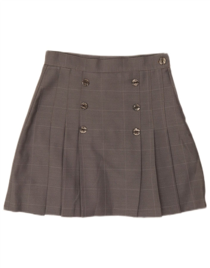 Vintage γυναικεία πλισέ μίνι φούστα IT 42 Medium W28 Grey Check Wool