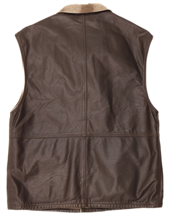Vintage Ανδρικό Δερμάτινο Gilet IT 48 Μεσαίο Καφέ Δέρμα Colourblock