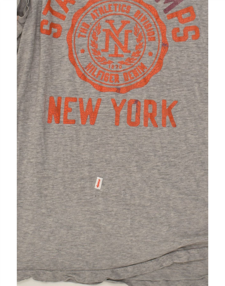 TOMMY HILFIGER Womens Graphic T-Shirt Top UK 12 Medium Grey Cotton | Vintage Tommy Hilfiger | Thrift | Second-Hand Tommy Hilfiger | Used Clothing | Messina Hembry 
