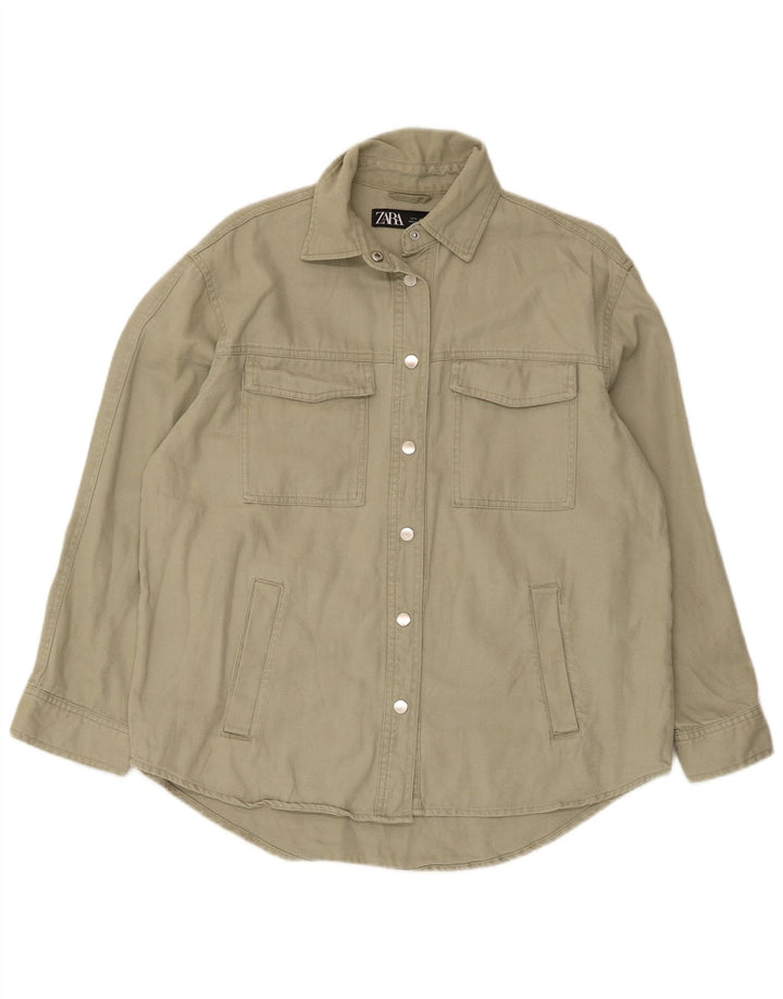 Zara Γυναικείο πουκάμισο Oversized UK 10 Μικρό πράσινο βαμβακερό