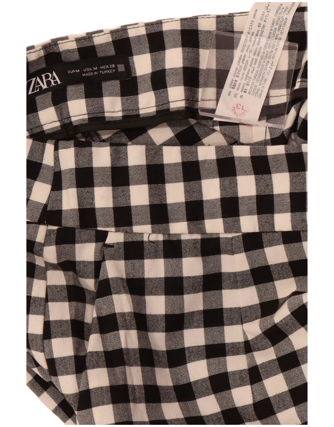 ZARA Γυναικείο κωνικό παντελόνι Chino Medium W28 L26 Μαύρο Gingham Polyester