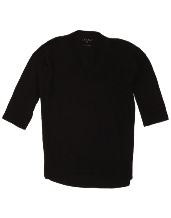 Massimo Dutti Γυναικείο πουλόβερ με 3/4 μανίκια V-λαιμόκοψη UK 10 Small Black