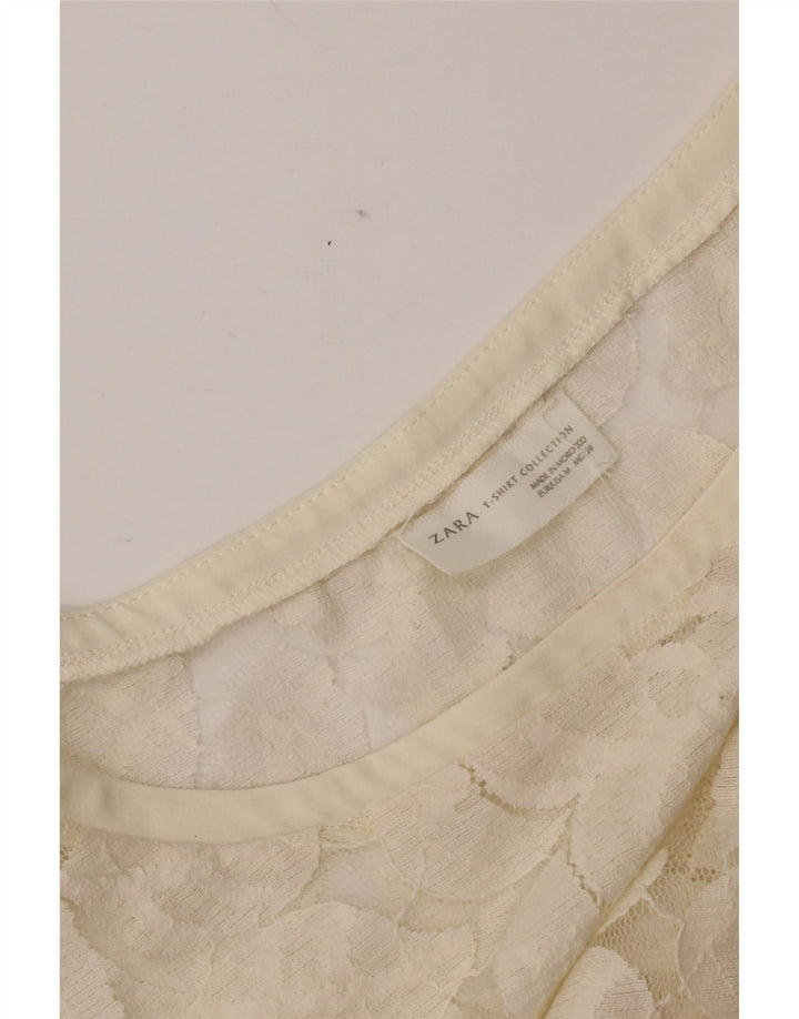 Zara Γυναικεία Δαντελένια Μπλούζα Τοπ UK 12 Medium Off White Floral