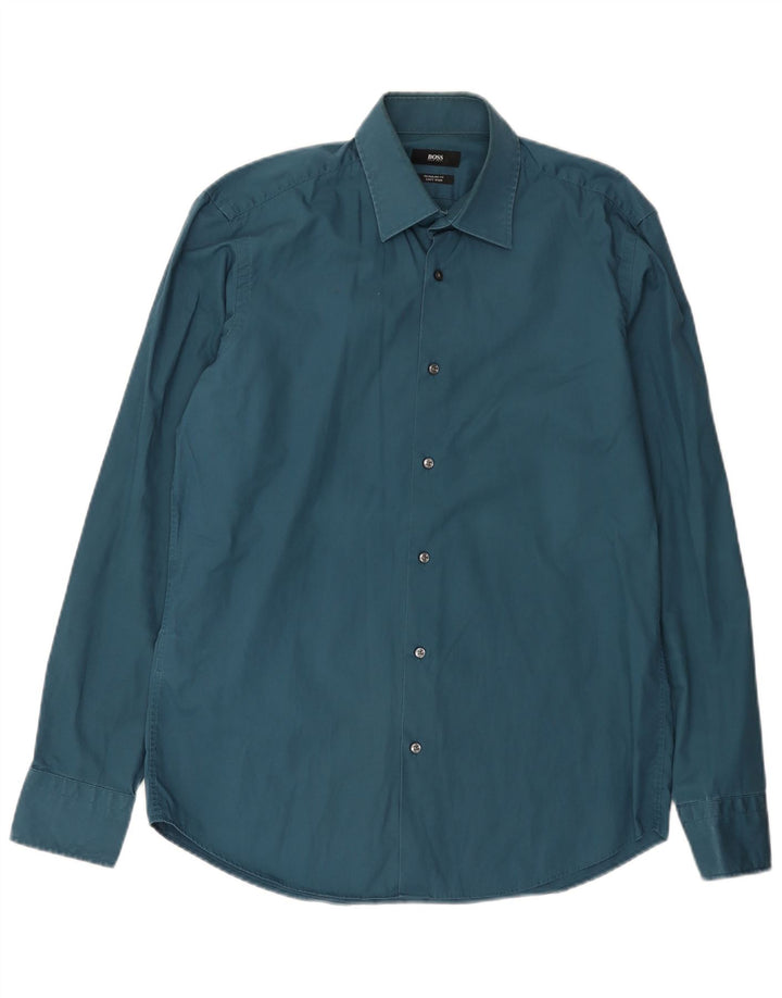 Ανδρικό πουκάμισο Hugo Boss Regular Fit Μέγεθος 39 Μεσαίο μπλε βαμβακερό