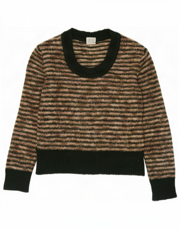 Vintage γυναικείο πουλόβερ με λαιμόκαυστο UK 14 Medium Beige ριγέ
